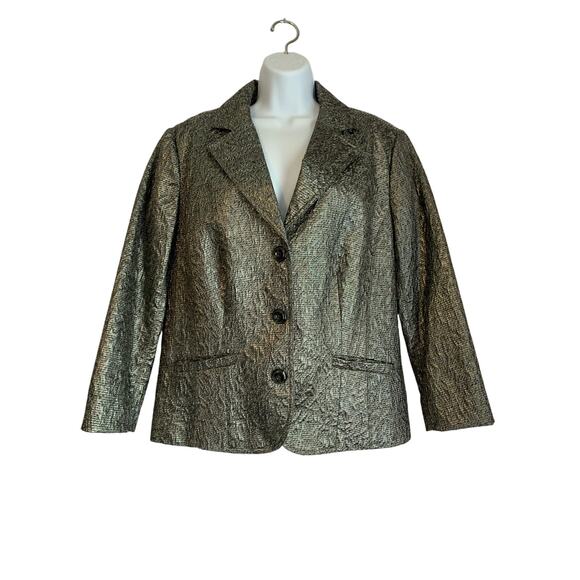 Chico's Silver Metallic Print Lined Size 3 Women's Blazer - Picture 1 of 4